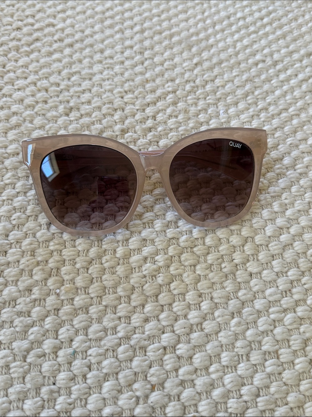 Quay Australia Translucent Pink Cat-Eye Sunglasses with Brown Gradient Lenses